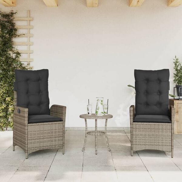 vidaXL 3-tlg. Bistro-Set mit Kissen Grau Poly Rattan