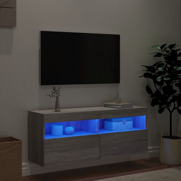 vidaXL TV-Wandschrank mit LED-Leuchten Grau Sonoma 100x30x40 cm