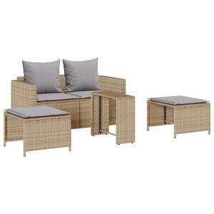 vidaXL 5-tlg. Garten-Sofagarnitur Kissen Stapelbar Beige Poly Rattan