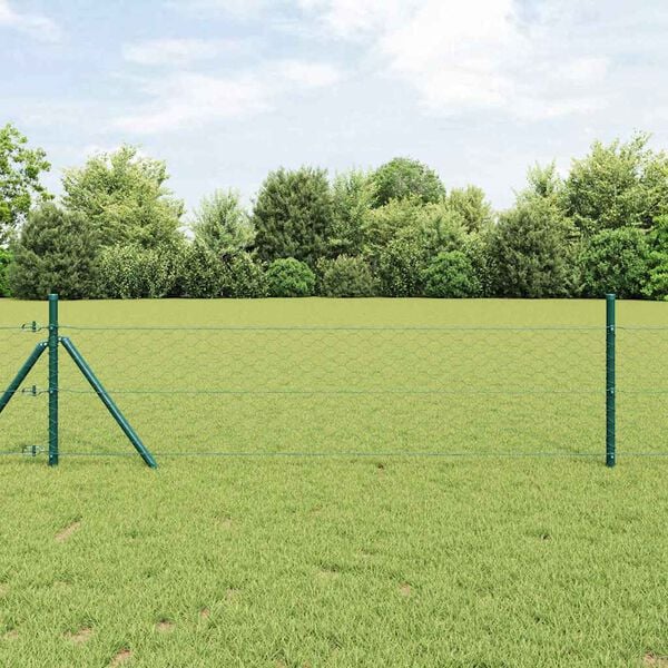 vidaXL Zaunpfosten Grün 25 x 0,6 m (50 mm Maschen) Stahl und PVC