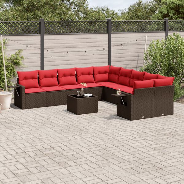 vidaXL 11-teiliges Gartensofa-Set mit Kissen, braun, Polyrattan