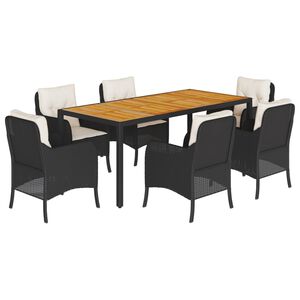 vidaXL 7-tlg. Garten-Essgruppe mit Kissen Schwarz Poly Rattan