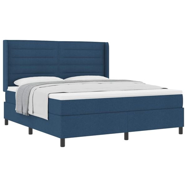 vidaXL Boxspringbett mit Matratze mit Kopfteil Blau 200 x 180 cm Stoff