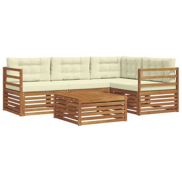 vidaXL Outdoor-Sofagarnitur mit Kissen 5 pcs Natur und Creme