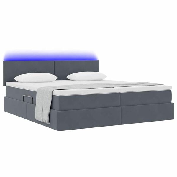 vidaXL Bett mit LED-Lichtleisten Dunkelgrau 180 x 200 cm Samt