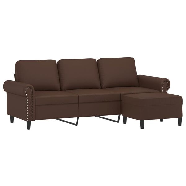 vidaXL 3-Sitzer-Sofa mit Hocker Braun 180 cm Kunstleder