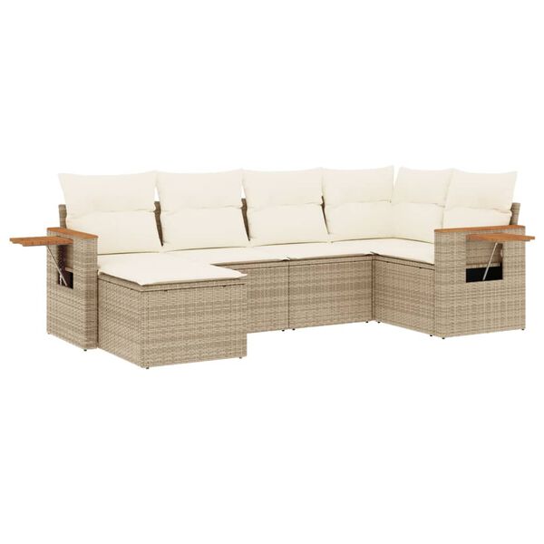 vidaXL 6-tlg. Garten-Sofagarnitur mit Kissen Beige Poly Rattan