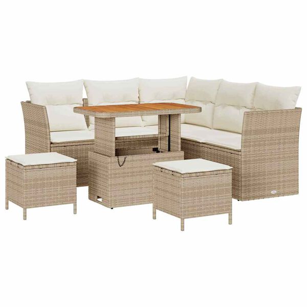vidaXL Garten-Sofa-Set mit Kissen mit Speicher 8 pcs Beige und Creme