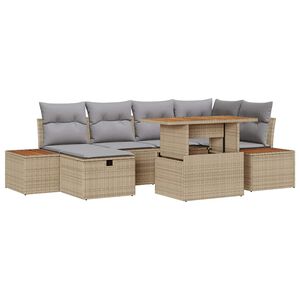 vidaXL Gartensofa-set mit Kissen mit Speicher 7 pcs Beige Poly-Rattan