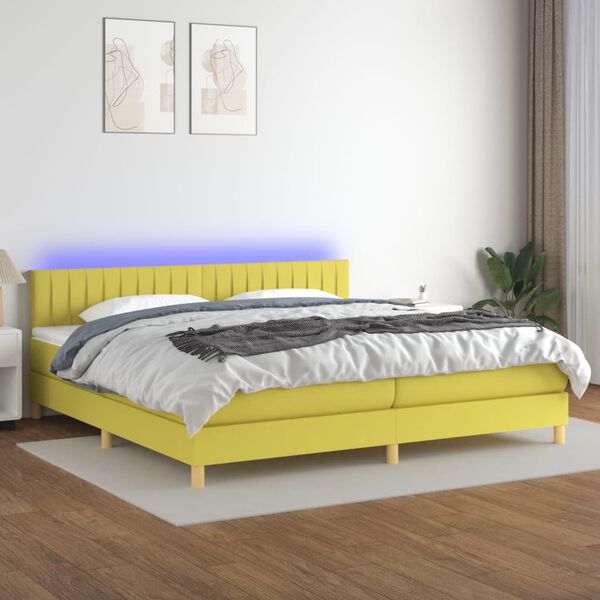 vidaXL Boxspringbett mit Matratze & LED Gr&uuml;n 200x200 cm Stoff