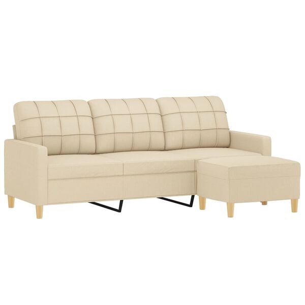 vidaXL 3-Sitzer-Sofa mit Hocker Creme 180 cm Stoff