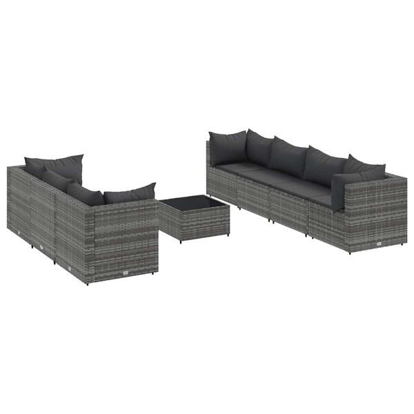 vidaXL 8-tlg. Garten-Lounge-Set mit Kissen Grau Poly Rattan