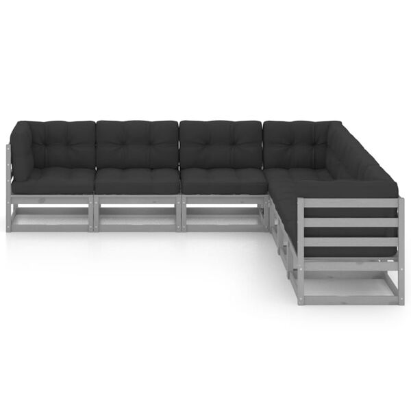 vidaXL 7-tlg. Garten-Lounge-Set mit Kissen Grau Massivholz Kiefer