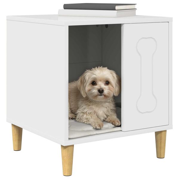 vidaXL Hundeh&uuml;tte Gl&auml;nzend Wei&szlig; 44 x 42 x 49 cm Holzwerkstoff