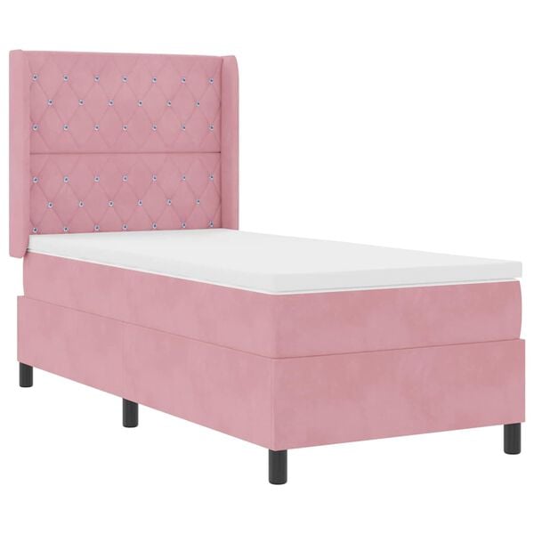vidaXL Boxspringbett mit Matratze mit Kopfteil Rosa 90 x 190 cm Samt