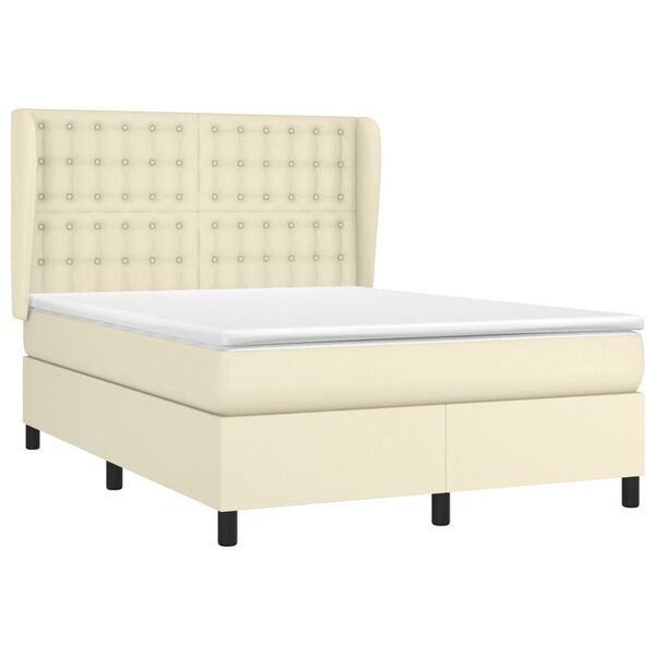 vidaXL Boxspringbett mit Matratze Creme 140x200 cm Kunstleder