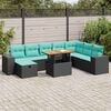 vidaXL 9-tlg. Garten-Sofagarnitur mit Kissen Schwarz Poly Rattan