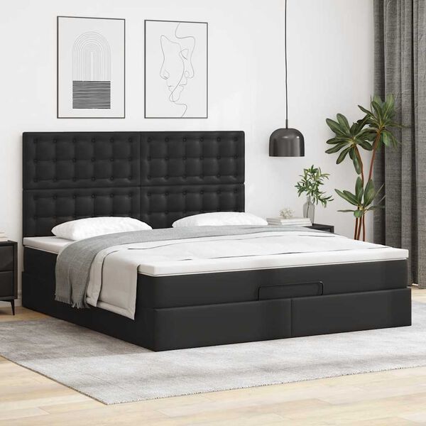vidaXL Ottoman-Bett mit Matratze Schwarz 160x200 cm Kunstleder