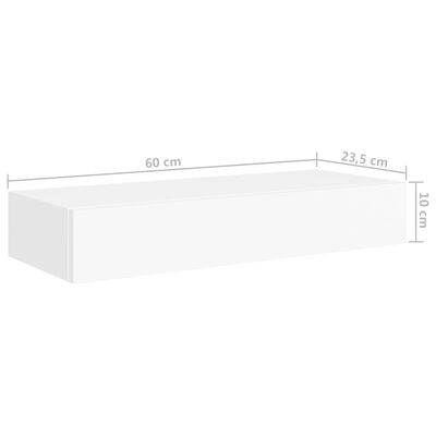 vidaXL Wand-Schubladenregal Weiß 60x23,5x10 cm MDF