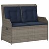 vidaXL Gartenbank mit Liegefunktion und Kissen Grau Polyrattan