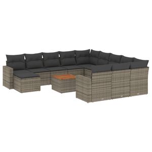 vidaXL 13-tlg. Garten-Sofagarnitur mit Kissen Grau Poly Rattan