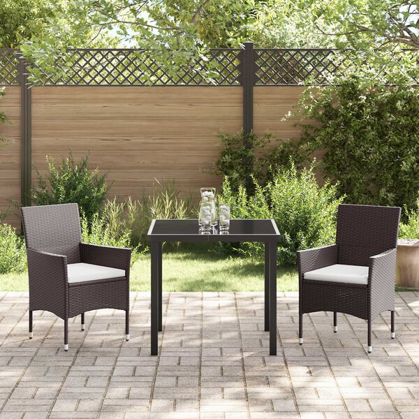 vidaXL Garten Essgruppe mit Kissen 3 pcs Braun Poly-Rattan