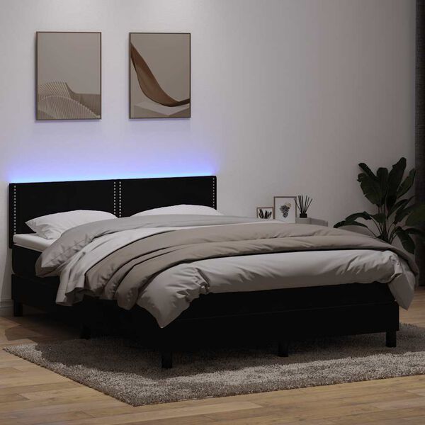 vidaXL Boxspringbett mit Matratze & LED Schwarz 160x210 cm Samt