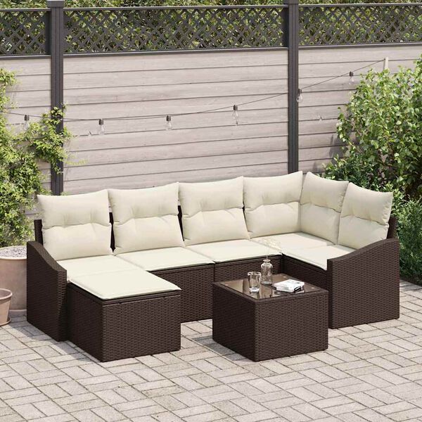 vidaXL Garten-Sofa-Set 7 pcs Braun Poly Rattan