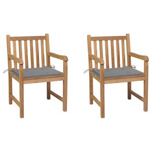 vidaXL Gartenst&uuml;hle 2 Stk. mit Grauen Kissen Massivholz Teak