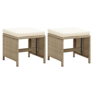 vidaXL Gartenhocker 2 Stk. mit Sitzkissen Poly Rattan Beige