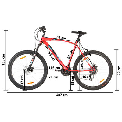 vidaXL Mountainbike 21 Gang 29 Zoll Rad 53 cm Rahmen Rot
