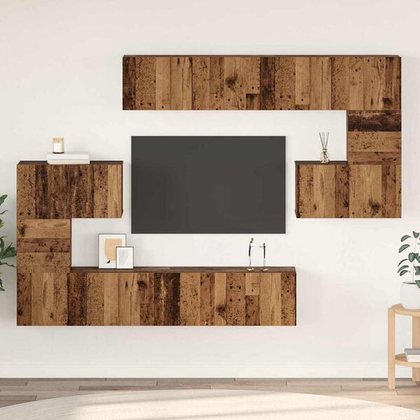 vidaXL TV-Schrankset Wandmontiert 8 pcs Altholz Holzwerkstoff