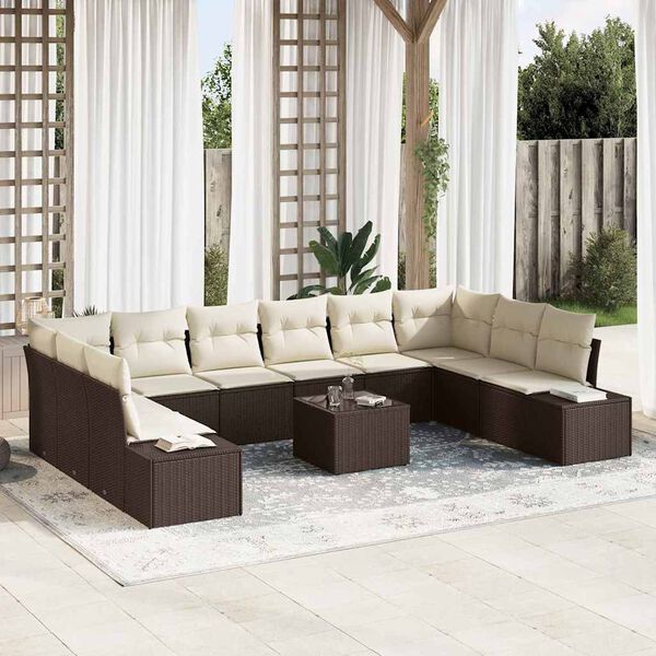 vidaXL Gartensofa-set mit Kissen 11 pcs Braun Poly-Rattan