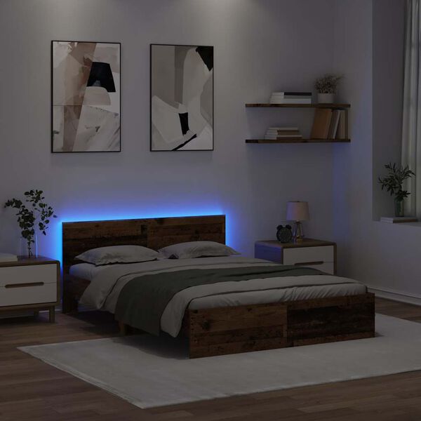 vidaXL Bettrahmen mit Kopfteil Altholz 140 x 200 cm Holzwerkstoff