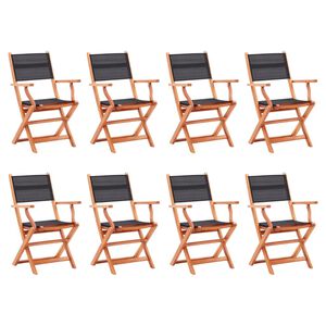 vidaXL Klappst&uuml;hle, 8 St&uuml;ck, schwarz, massives Eukalyptusholz & Textilene