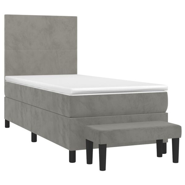 vidaXL Boxspringbett mit Matratze Hellgrau 100x200 cm Samt