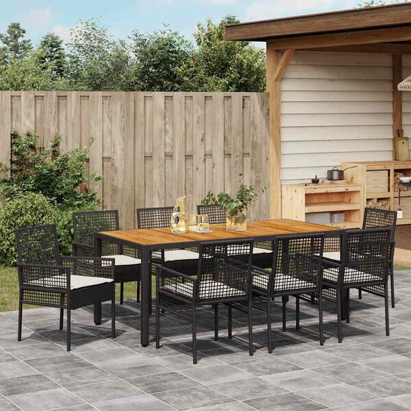 vidaXL Garten Essgruppe 9 pcs Schwarz Poly-Rattan