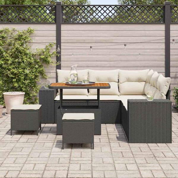 vidaXL Gartensofa-set mit Kissen 8 pcs Schwarz und Creme Poly-Rattan