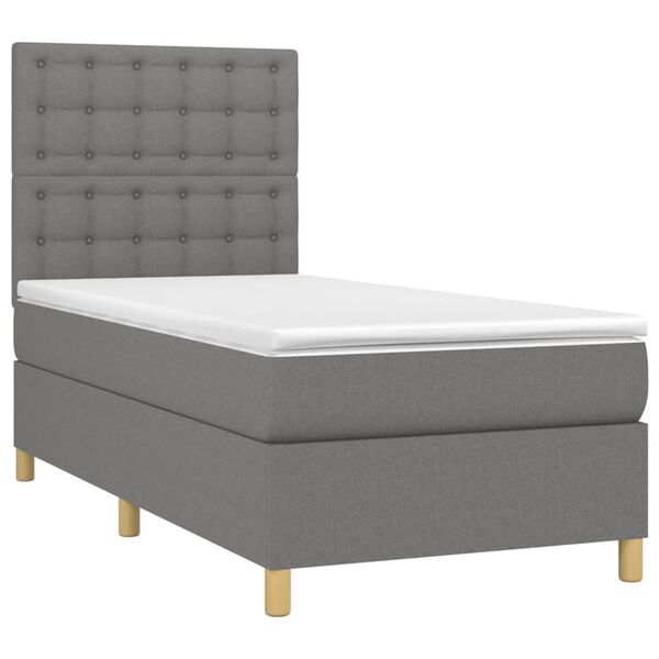 vidaXL Boxspringbett mit Matratze Dunkelgrau 90x190 cm Stoff