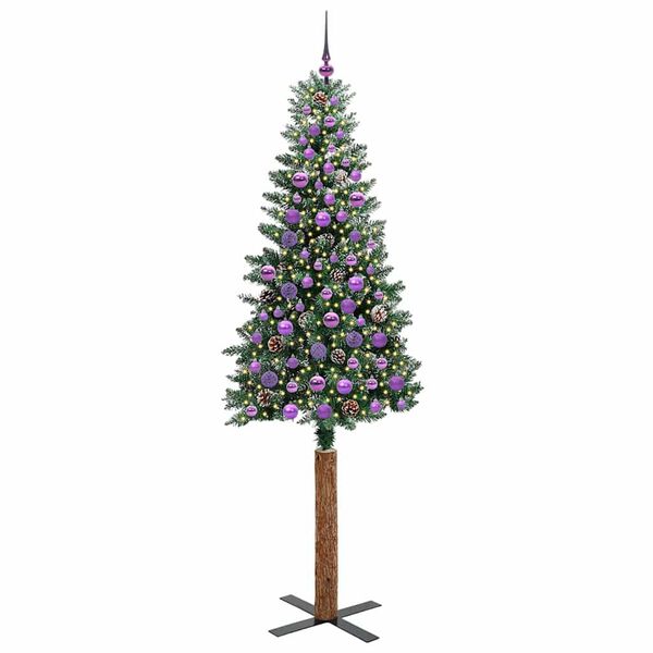 vidaXL Schlanker Weihnachtsbaum mit 300 LEDs mit St&auml;nder Gr&uuml;n 210 cm