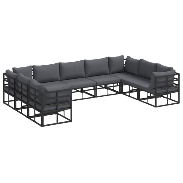 vidaXL Garten-Sofa-Set mit Kissen Schwarz Aluminium