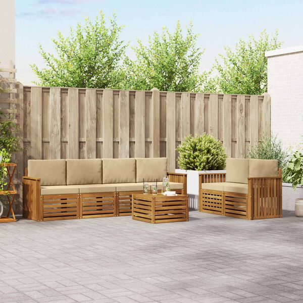 vidaXL Outdoor-Sofagarnitur 7 pcs Natur und Beige Massivholz Akazie