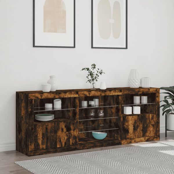 vidaXL Sideboard mit LED-Leuchten R&auml;uchereiche 181,5x37x67 cm