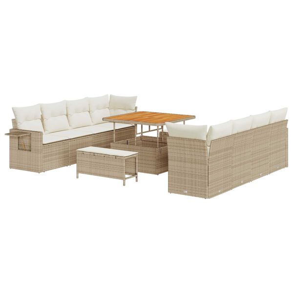 vidaXL Garten-Sofa-Set mit Speicher 11 pcs Beige Poly Rattan
