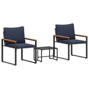 vidaXL M&ouml;belsets mit Kissen 3 pcs Grau und Marineblau Rattan