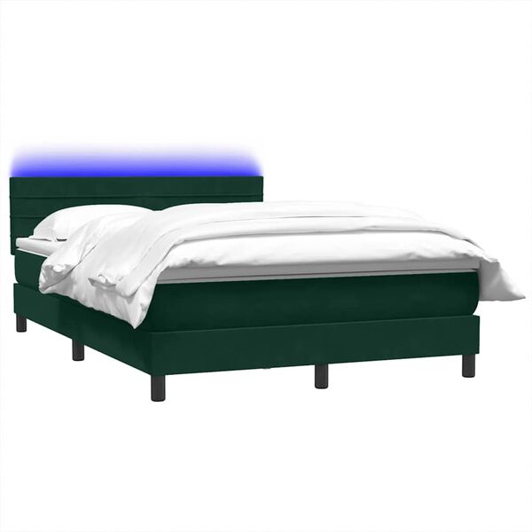 vidaXL Boxspringbett mit Matratze & LED Dunkelgr&uuml;n 160x220 cm Samt