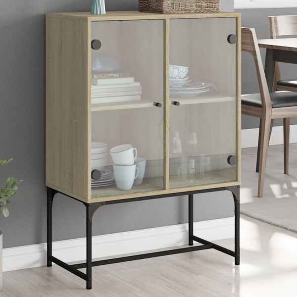 vidaXL Beistellschrank mit Glast&uuml;ren Sonoma-Eiche 69x37x100 cm