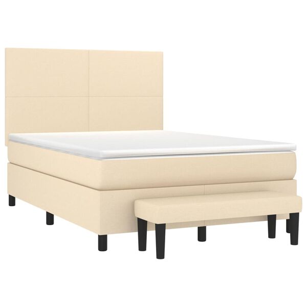 vidaXL Boxspringbett mit Matratze Creme 140x190 cm Stoff