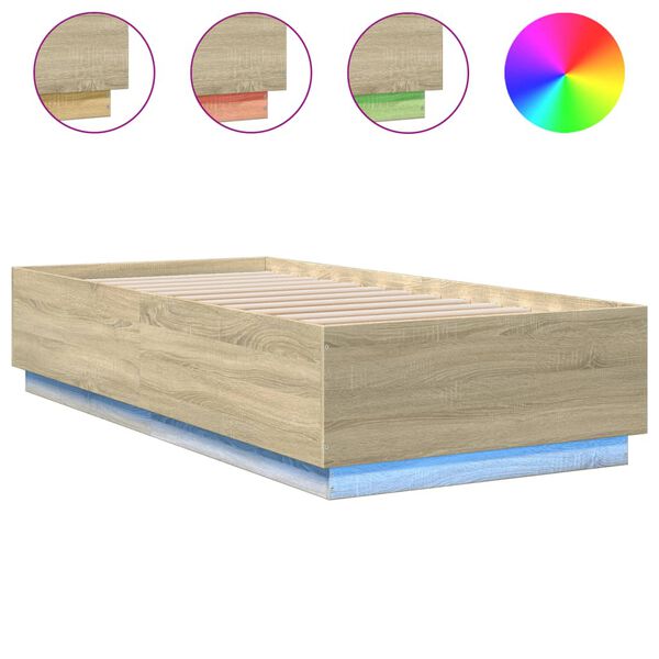 vidaXL Bettgestell mit LED Sonoma-Eiche 90x200 cm Holzwerkstoff
