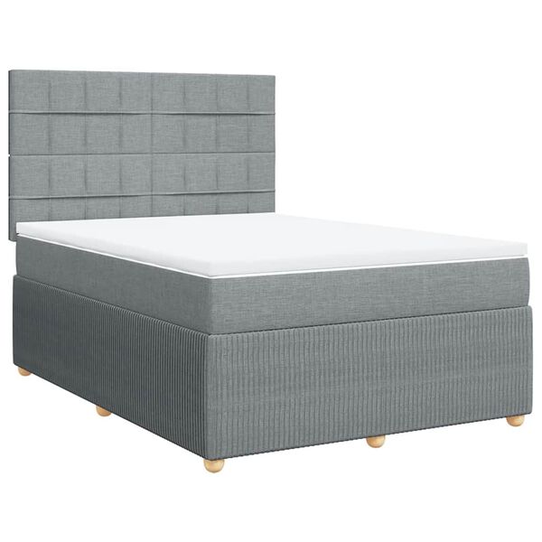 vidaXL Boxspringbett mit Matratze Hellgrau 140x190 cm Stoff
